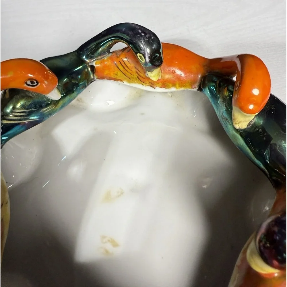 Vintage SEIEI And Co. Lusterware Figural Goose Bowl Japan 9 Inches 1930's Swans